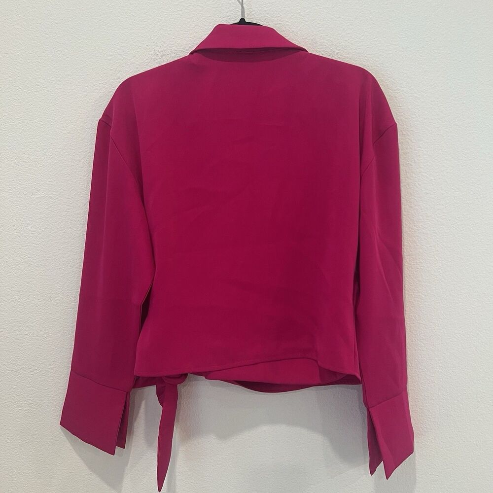 Express Pink Wrap Blouse with Tie Front and Long Sleeves Size Medium Pink - Picture 6 of 7
